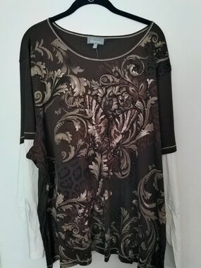 Essentials Brown and White Baroque Butterfly Layered Long-Sleeve Top
